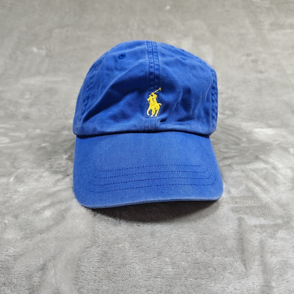 Vintage Polo Ralph Lauren Hat Mens Blue Pony Logo Leather Strapback Baseball Cap